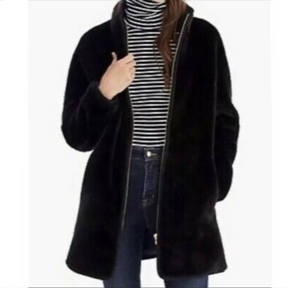 J. Crew Black Teddy Sherpa Coat Sz Small - Picture 1 of 13